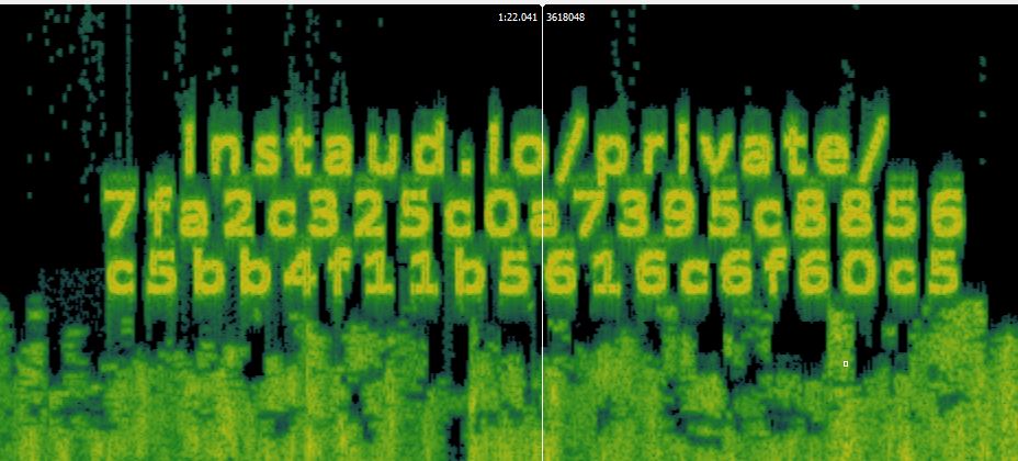 Sonic Visualiser spectrogram of tengri137.mp3 showing a three-line Instaudio URL